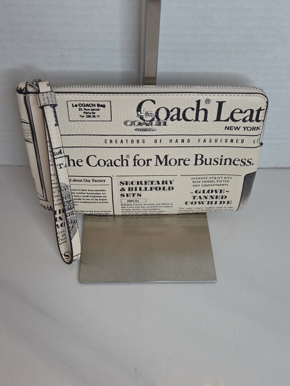 Coach Newspaper-Print Wristlet in Cream and Black